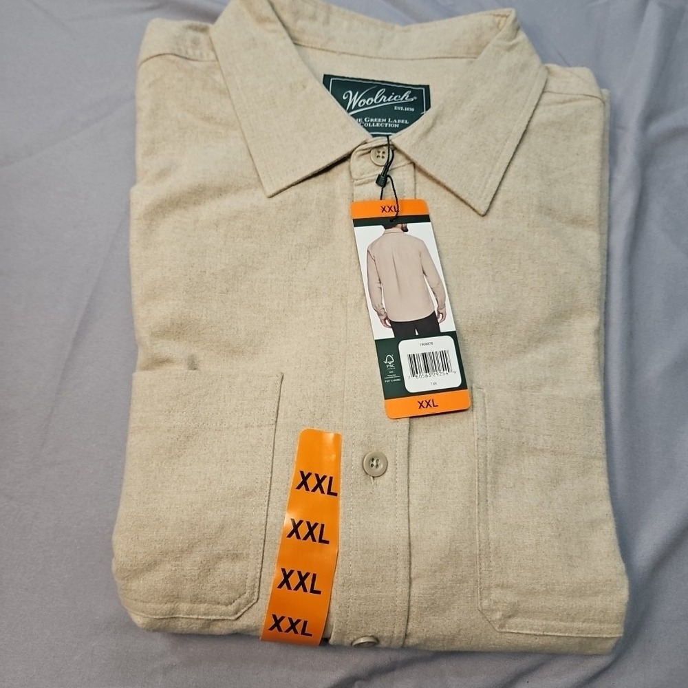 WOOLRICH Chamois Men Size XXL: Tan 100% Soft Cotton Long Sleeve Shirt NWT - Picture 8 of 8